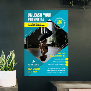 Fitness Trainer Modern Photo Blue Marketing Gym Poster