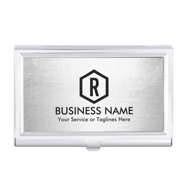 Fitness Trainer Modern Silver Monogram Business Card Case (Front)