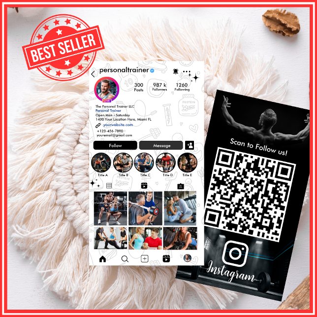 Fitness Trainer Personal Modern & Trendy Instagram Business Card (Creator Uploaded)