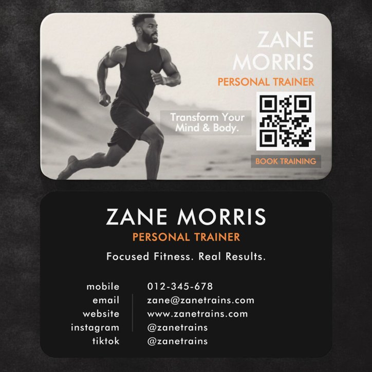 Fitness Trainer Photo QR Code Black White Business Card