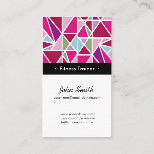 Customizable Fitness Trainer Pink Abstract Geometry Business Card Template