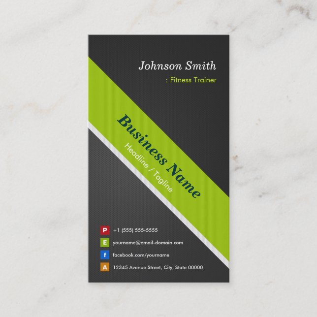Fitness Trainer - Premium Black and Green Business Card (Front)