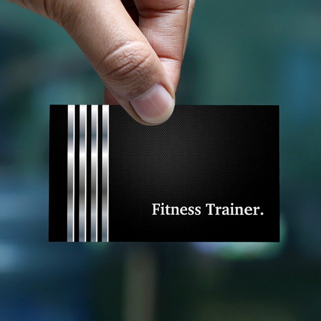 Fitness Trainer Professional Black Silver Business Card (Creator Uploaded)