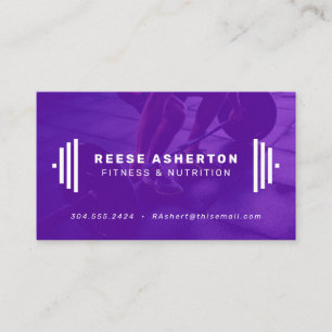 Fitness trainer purple business card with photo