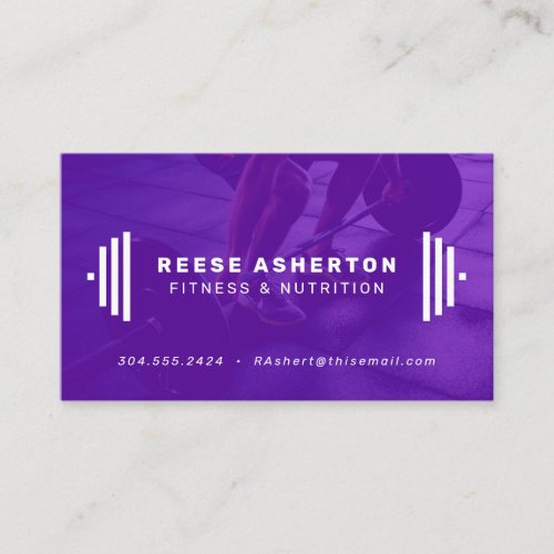 Fitness trainer purple business card with photo