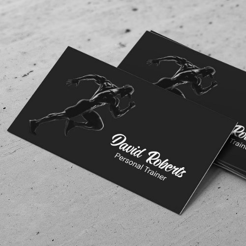 Fitness Trainer Running Athlete Minimalist Black Business Card