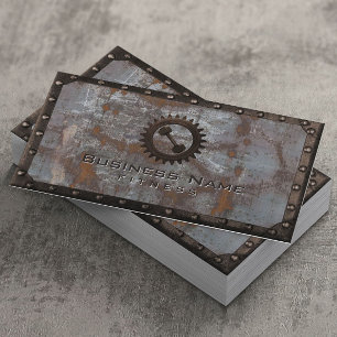 Fitness Trainer Rusty Grunge Metal Professional Business Card