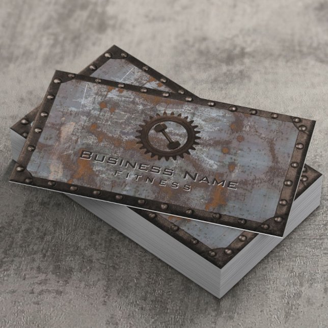 Fitness Trainer Rusty Grunge Metal Professional Business Card (Creator Uploaded)