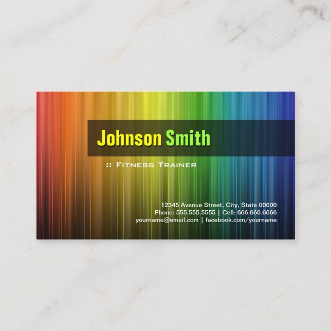 Fitness Trainer - Stylish Rainbow Colors Business Card (Front)