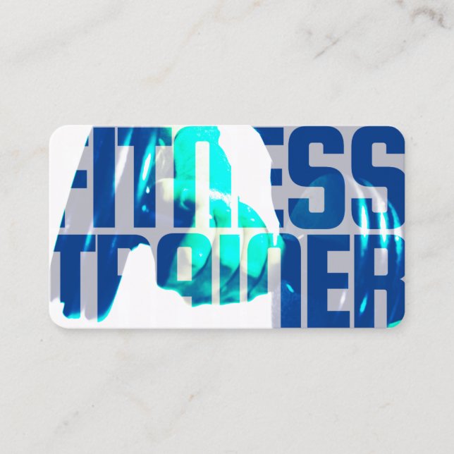 Fitness trainer text and image blend blue business card (Front)
