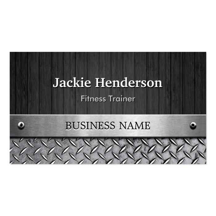 Fitness Trainer   Wood and Metal Look Business Card