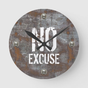 Fitness Training No Excuse Rusty Metal Round Clock