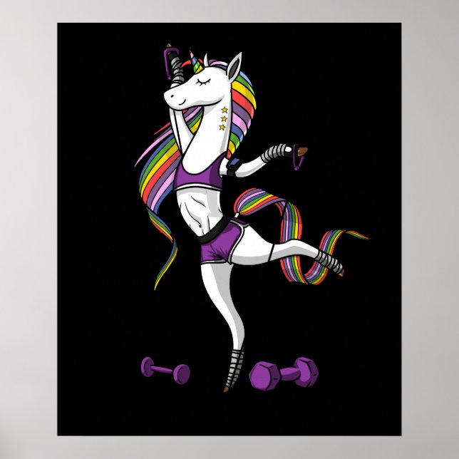 Fitness Unicorn Gym Workout Exercising Training Poster (Front)