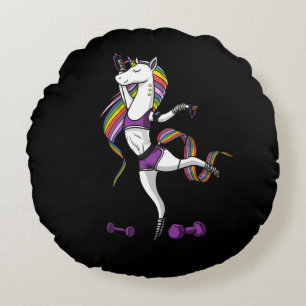 Fitness Unicorn Gym Workout Exercising Training Round Pillow