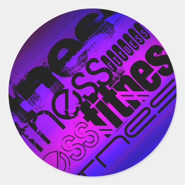 Fitness; Vibrant Violet Blue and Magenta Classic Round Sticker (Front)