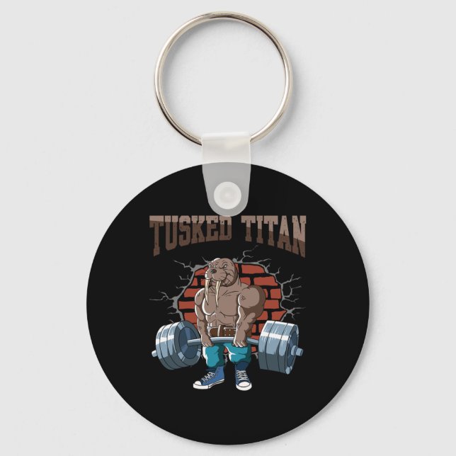 Fitness Walrus Doing Deadlift Workout Training Gym Keychain (Front)