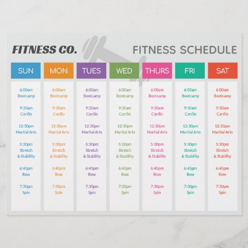 Fitness Weekly Schedule with Class Descriptions Flyer