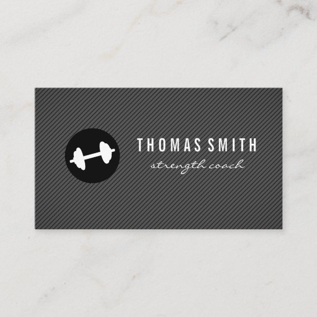 Fitness Weight Dark Gray Pin Stripe Pattern Business Card (Front)