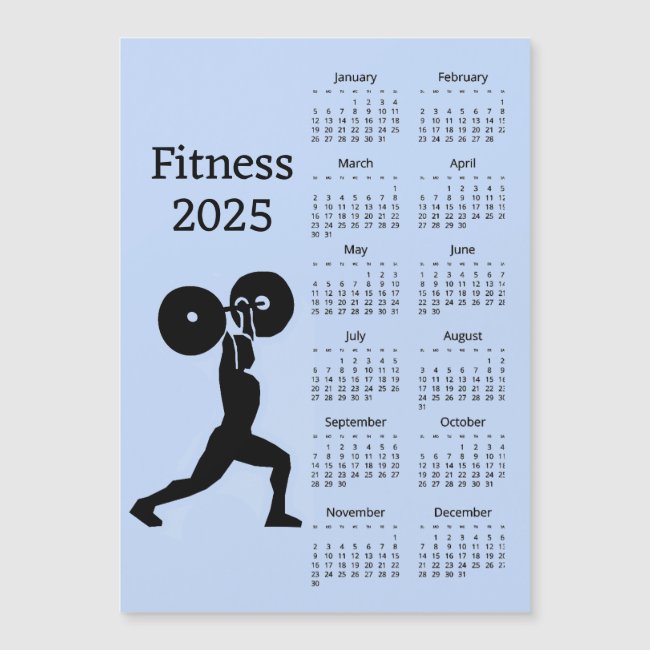 Fitness Weight Lifting 2025 Calendar Magnetic Card