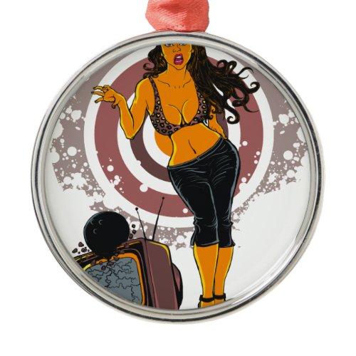Fitness Women Workout TV Bowling Black Metal Ornament