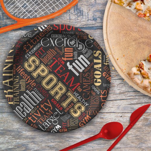 Fitness Word Cloud RedWhite ID284 Paper Plates