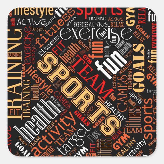 Fitness Word Cloud Red/White ID284 Square Sticker (Front)