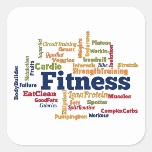 Fitness Word Cloud Square Sticker