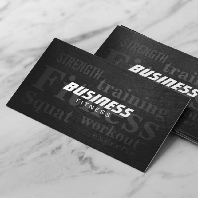 Fitness Words Grunge Metal Personal Trainer Business Card (Creator Uploaded)