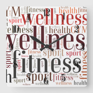 Fitness words square wall clock