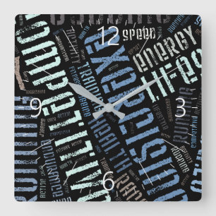 Fitness words square wall clock