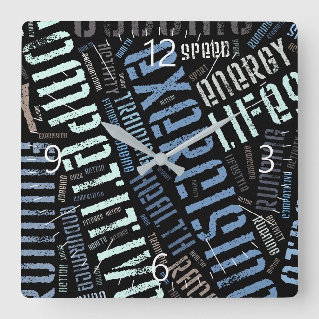 Fitness words square wall clock (Front)