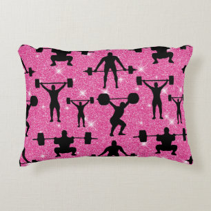 Fitness Workout Gym Sport Pink Glitter Accent Pillow