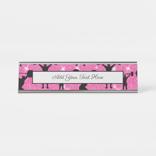 Fitness Workout Gym Sport Pink Glitter Desk Name Plate