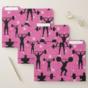Fitness Workout Gym Sport Pink Glitter File Folder