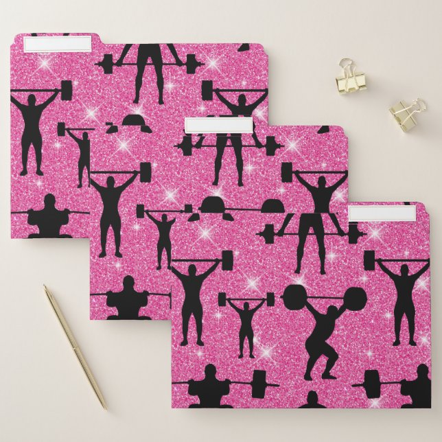 Fitness Workout Gym Sport Pink Glitter File Folder (Set)