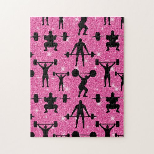 Fitness Workout Gym Sport Pink Glitter Jigsaw Puzzle