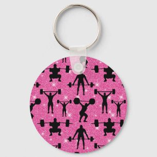 Fitness Workout Gym Sport Pink Glitter Keychain