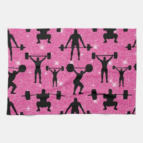 Fitness Workout Gym Sport Pink Glitter Kitchen Towel