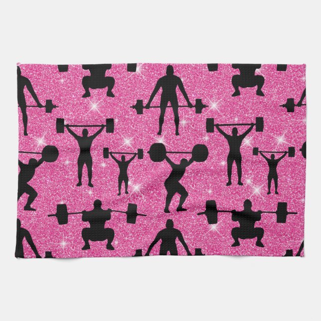Fitness Workout Gym Sport Pink Glitter Kitchen Towel (Horizontal)