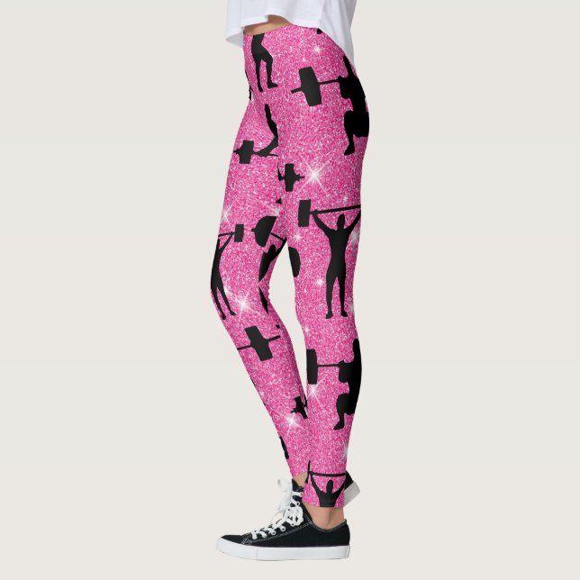 Fitness Workout Gym Sport Pink Glitter Leggings (Left)
