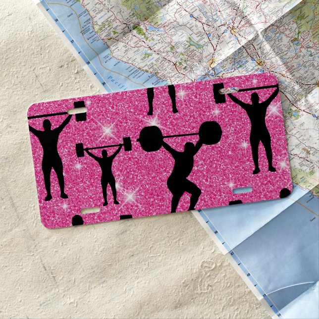 Fitness Workout Gym Sport Pink Glitter License Plate (In Situ)