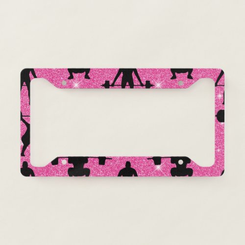 Fitness Workout Gym Sport Pink Glitter License Plate Frame