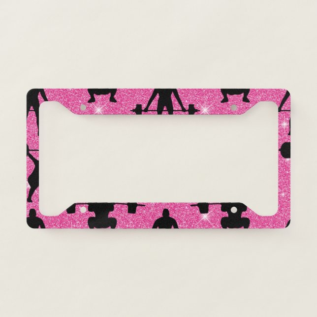 Fitness Workout Gym Sport Pink Glitter License Plate Frame (Front)