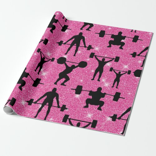 Fitness Workout Gym Sport Pink Glitter Wrapping Paper