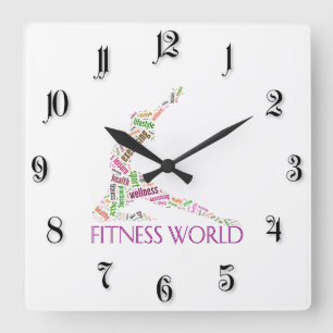 Fitness world square wall clock
