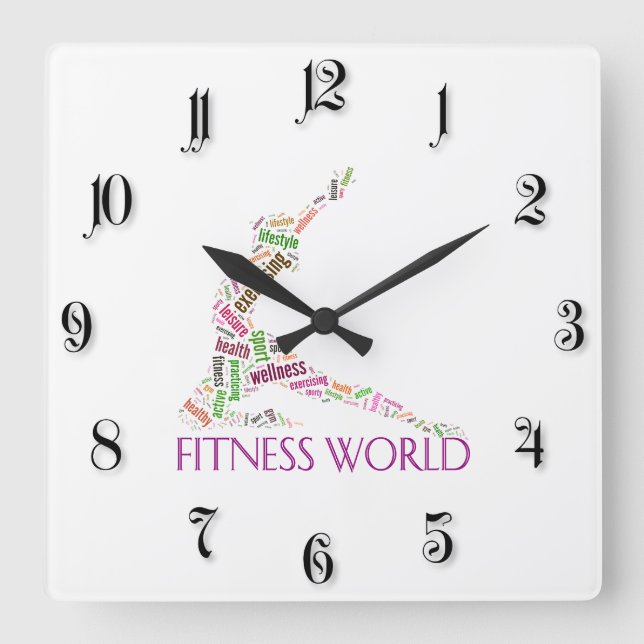 Fitness world square wall clock (Front)