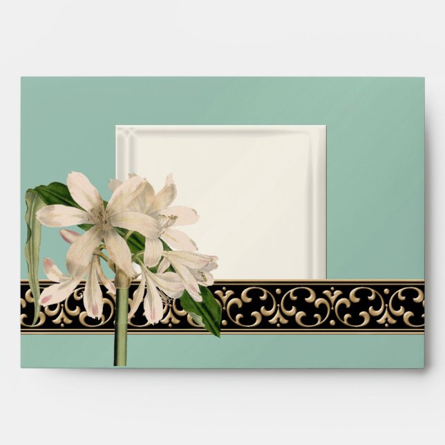 Fits 5x7 Baroque Vintage Lily Gold Invite Envelope (Front)