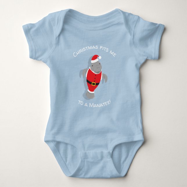 Fits Me to a Manatee Funny Christmas Novelty Baby Bodysuit (Front)