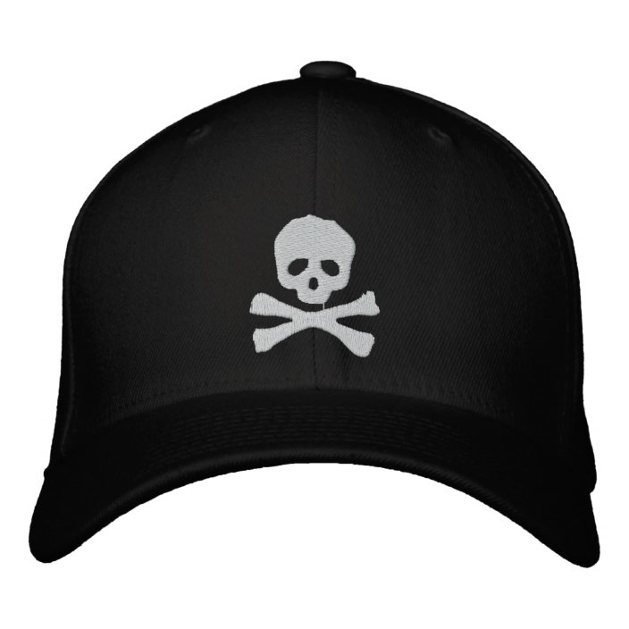 Fitted Skull and Crossbones Pirate Embroidered Baseball Hat | Zazzle.com