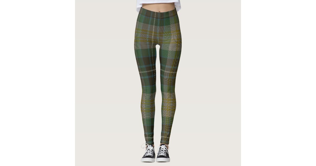 Plaid Leggings for Women High Waist Workout Pants Blue Green Scottish  Tartan Print